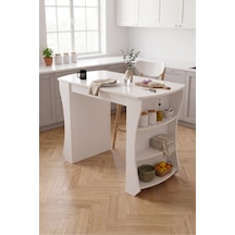 Mutfak Masası Mutfak Adası Ada Masa Bar Masası Kahvaltı Masası Raflı Çok Amaçlı Dolap Modern Masa 120x60 Cm 9837 Beyaz Çok Renkli