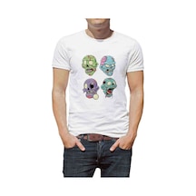 Zombie 4 Head Baskılı Beyaz Erkek Tshirt