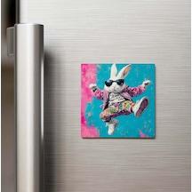 Rabbit - Tavşan - Güneş Gözlüklü Style - Buzdolap Magneti - 9x9 Cm