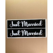 Gelin Arabası Plakalık Just Married Yazılı Siyah Üzeri Beyaz Yazı Kendinden Yapışkanlı