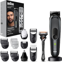 Braun Hepsi Bir Arada Giyotin Seti 7, 17'si 1 Arada Çoklu Bakım, Sakal Kesme Makinesi, Burun Kılı Kesme Makinesi, Yüz, Baş Ve Vücut İçin Saç Kesme Makinesi, 100 Dakikalık Pil, 14 Boy 3-21 Mm , Su Geçirmez, Mgk7491, Siyah