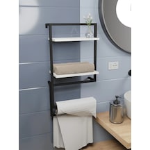Linea Raflı Duvara Monte Havluluk Siyah Metal Beyaz Raf Siyah