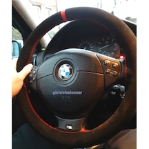 Bmw Serisi Dikmeli Direksiyon Kılıfı Kırmızı Yüzüklü Alkantara