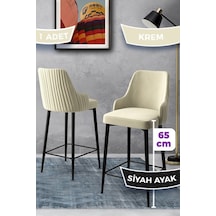 Canisa Tera Serisi 1 Adet 65 Cm Krem Ada Mutfak Bar Sandalyesi Babyface Kumaş Siyah Metal Ayaklı Sandalyeler Krem Ayaklar Siyah