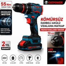 Catpower 1050 Kömürsüz Darbeli Şarjlı Matkap Vidalama 20v 2.0ah 55 Nm Brushless Çift Akülü 70 Parça Set