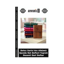 Delux Serisi Anı Albümü Ajanda Not Defteri Yaprak Desenli Deri Defter Çok Renkli