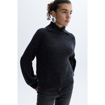 Mudo Kadın Kadın Antrasit Loose Fit Dik Yaka Yünlü Kazak 1263213