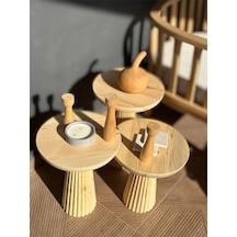 Wood Wooden Mantar Sehpa 3'lü Set Üçlü Set