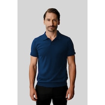 İgs Erkek Saks Slim Fit Dar Kalıp Polo Yaka Düz Kısa Kollu Triko Tişört-25990 Mavi
