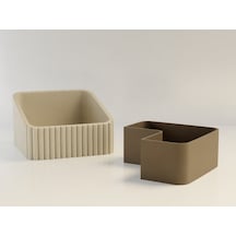 3d Baskı Fıstık Kasesi - Çift Hazneli Kabuk Ayırıcı Sunum Kasesi - Bej Kahverengi