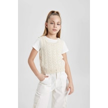 Defacto Kız Çocuk Bisiklet Yaka Atlet B8291A824HSER99 Ekru