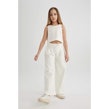 Defacto Kız Çocuk Kolsuz Bluz Pantolon 2'li Takım C0871A824SPER233 Ekru