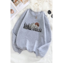 Mountain Baskılı Oversize Sweatshirt Gri