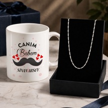 Bk Gift Kişiye Özel Babalar Günü Tasarımlı Beyaz Kupa & Yaprak Model Zincir Kolye -3, Babalar Günü Hediyesi Gümüş