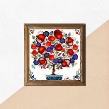 Ağacı Taş Duvar Tablosu Ahşap Çerçeveli Duvar Dekoru Art 25x25cm W1-108 Çok Renkli