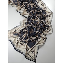 Miorel Scarfs Yeni Sezon Lv Kemer Desen Vual İpek Şal Yeni Sezon Silk Scarfs Shawl Hijab Fular Bej - Antrasit