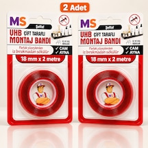 2 Adet Vhb Çift Taraflı Şeffaf Ultra Güçlü 18 Mm X 2 Metre Montaj Bandı Metal Araç Plastik Bantı