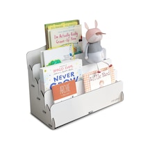 Mingitav Mini Lucky Montessori Çocuk Kitaplığı 4 Raflı Ahşap Çocuk Odası Kitaplık Masaüstü Mini Kitaplık Beyaz 3 İnç Düz Beyaz