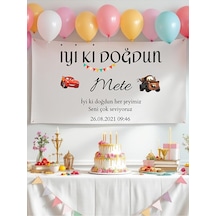 Şimşek Mcqueen İsimli Doğum Günü Flaması Arka Fon Afiş 100x65 Cm Yatay Banner