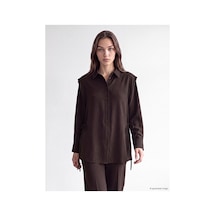 LC Waikiki Alıta Cıty Farkıyla Lcw Modest Kahverengi Yanları Bağcıklı Kadın Gömlek Tunik Kahverengi - 931676265 Kahverengi