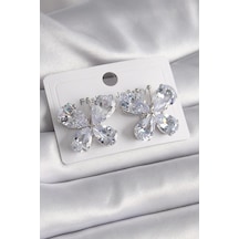 Pirinç Gümüş Renk Zirkon Taşlı Kelebek Model Kadın Küpe Çok Renkli