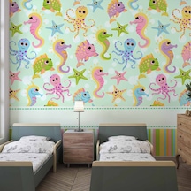 Deniz Atı Ve Ahtapot Desenli Çocuk Odası Duvar Kağıdı Baskı
