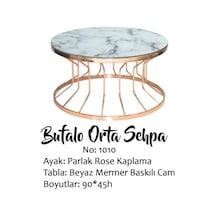 Brc Bufalo Sehpa Orta Beyaz Mermer Temper Cam Metal Transmisyon Ç