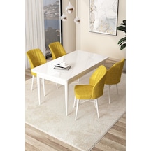 Canisa Concept Arp Serisi 70x110 Sabit Mutfak Masası Takımı Beyaz Masa 4 Hardal Sandalye Masa Beyaz/ Sandalyeler Hardal Sarısı