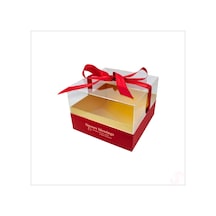Pleksi Kapaklı Fiyonklu Karton Kutu, 20 X 20 X 14cm - Kırmızı