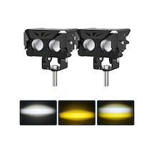 2 Adet Mini Led Spot Sis Farı Beyaz + Amber Çift Renk Lensli Ip68 Su Geçirmez Motosiklet Farı