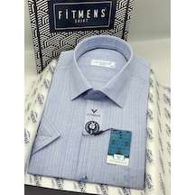 Klasik Kısa Kol Keten Cotton Nefes Alan Kumaş Hediye Kutulu Erkek Gömlek Fs-004572 - Mavi-3300 MAVİ