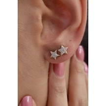Fiyonk Kuyumculuk 14 Ayar Altın Swarovski Taşlı Küçük Yıldız Küpe 001