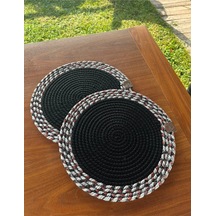 Siyah Desenli Yuvarlak 2 Li Supla Seti Şık Masa Sunumları İçin Kırmızı - Siyah - Gri