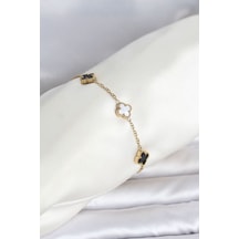 316l Çelik Gold Renk Siyah Beyaz Baby Yonca Model Kadın Bileklik Tj-bb8557 Çok Renkli
