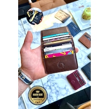 Rixe Antik Kahve Unisex Hakiki Deri Kartlık Cüzdan Ultra Ince Kişiye Özel Isim Baskılı Kahverengi