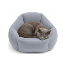 Kedi Ve Köpek Yatağı Yumuşak Dokulu Yıkanabilir, Peluş, 45 Cm Gri Açık Bej