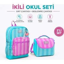 Coral High Turkuaz Pembe Çizgili Sırt Çantası 23771+thermo Beslenme Çantası 11787 Çok Renkli