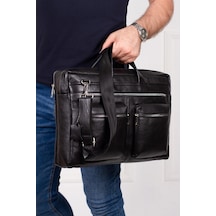 Newish Polo 15.6'' Hakiki Deri Bilgisayar Laptop Çantası Siyah
