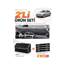 Seat Toledo 2005-2013 Uyumlu Torpido Örtüsü + Deri Bagaj Çantası + Sticker Seti - Siyah Gri