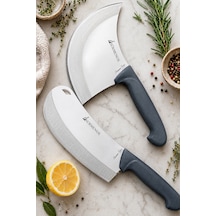 Sürmene Silver Serisi 2 Li Pizza Börek Bıçağı Gri Sap Pide Salata Kıyma Mutfak Bıçak Srm-03