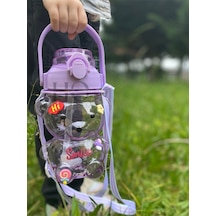 Smile Ayıcık Model Su Matarası Su Şişesi Suluk 1000ml Bpa Içermez Suluk 3d Sticker Hediye Mor Plasti Diğer