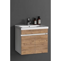 Çiğdem 55 Cm Beyaz -atlantik Çam Mdf Seramik Lavabolu Asma Banyo Alt Dolabı Beyaz - Atlantik Çam