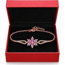 Çekirdekjewelry 925 Ayar Gümüş Pembe Taşlı Lotus Bileklik Pembe