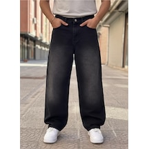 St.poll Vintage Eskitme Efektli Yıkama Baggy Jeans Pantolon Unisex Eskitme Siyah