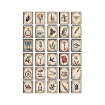 30 Adet Vintage Antika Pul Tasarımlı Sticker Seti - Scrapbook Ajanda Laptop İçin Çok Renkli