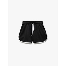 Koton Normal Bel Bağcıklı Çizgili Mini Spor Şort Siyah 5sak40029nk Siyah