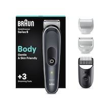 Braun Bodygroomer Series 5, 3 Aksesuarlı Erkek Elektrikli Vücut Tıraş Makinesi, Özel Bölge Ve Vücut İçin Kablosuz Düzeltici, 100 Dakikalık Pil, Su Geçirmez Vücut Kılı Düzeltici, Bg5340, Gri Diğer