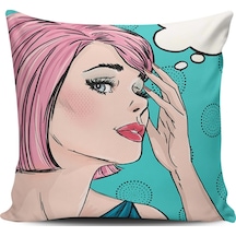 Kırlent Dünyası Pop Art Kızı Dijital Baskılı Kırlent Kılıfı (387093420)