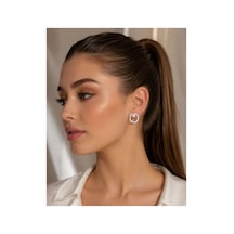 Zirkon Taşlı Halka Detaylı Çelik Küpe Gümüş Renk, Suya Dayanıklı, Günlük Ve Özel Gün Kullanımı Gümüş - 893759133 Gümüş