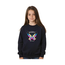 Fyk Kids Yuvarlak Yaka Kız Çocuk Üst-baskılı Sweatshirt Lacivert